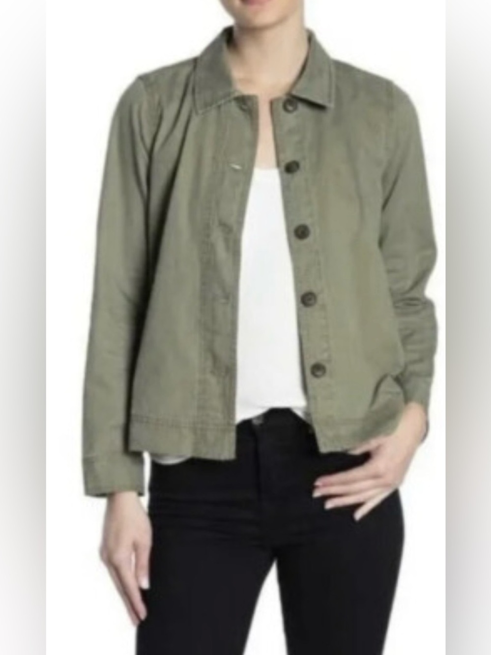Madewell Northwoods Cropped Army Green Utility Style Button Front Jacket